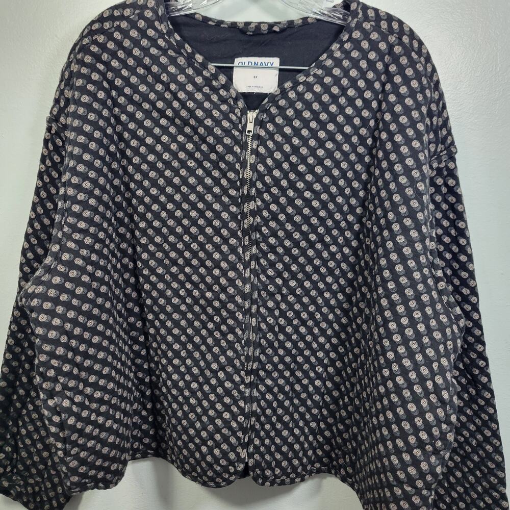 Old Navy Crafted Bomber Black Geo Cropped Jacket Size 2X 121825-1245 - Picture 2 of 7